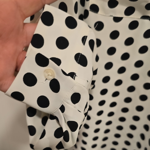 Ann Taylor Black and White Polka Dot V-Neck Blouse - Picture 4 of 7